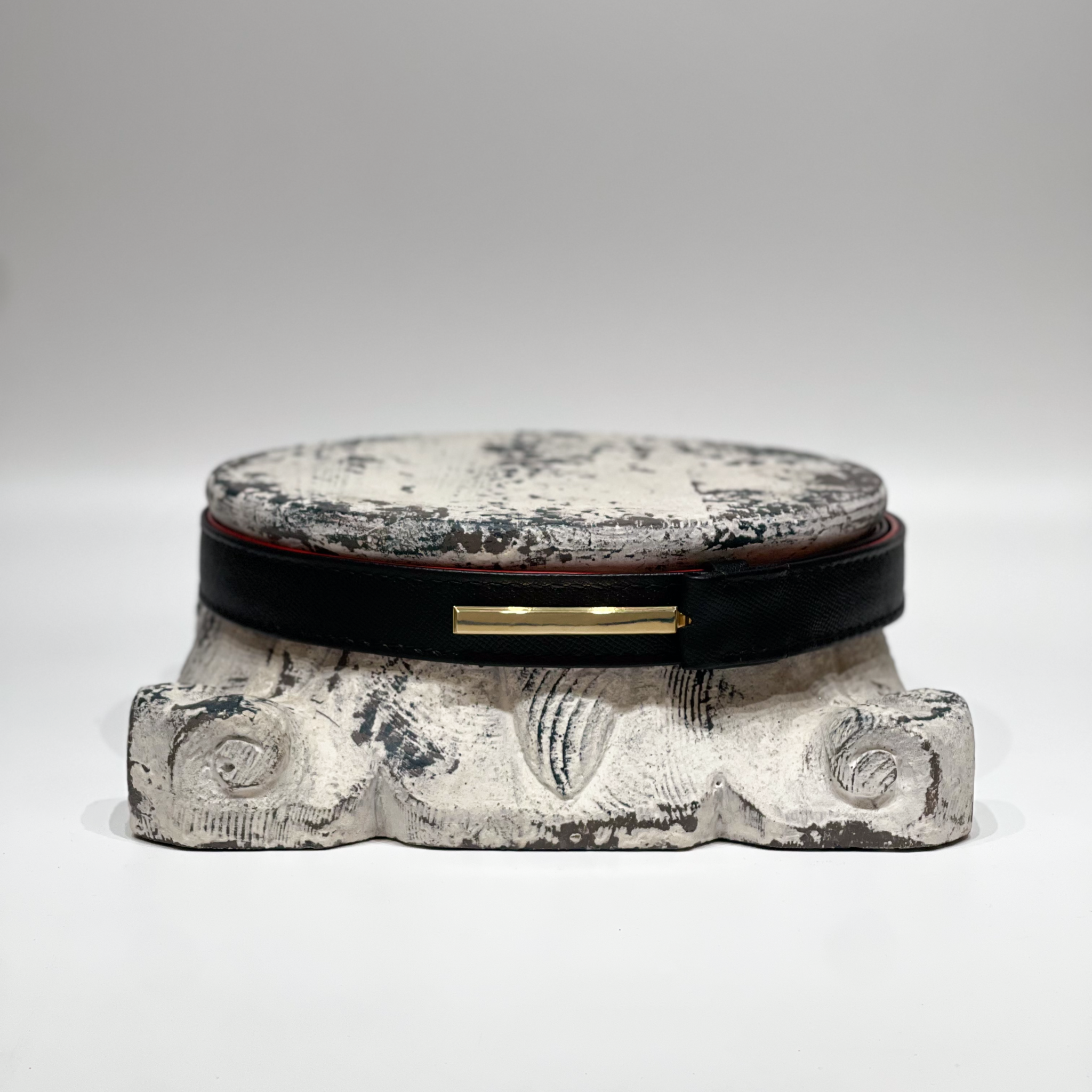 Domus Belt black full grain leather with gold plated buckle handmade in California